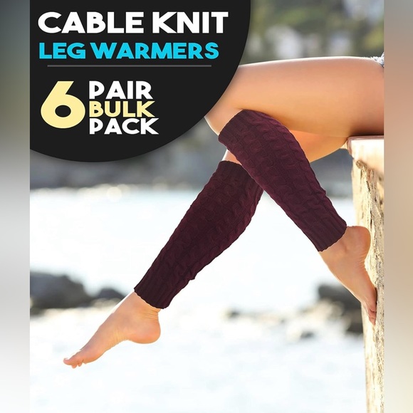 Leg Warmers for Women, 6 Pairs Knee High Cable Knit Warm Thermal Acrylic Sleeves - Picture 7 of 8